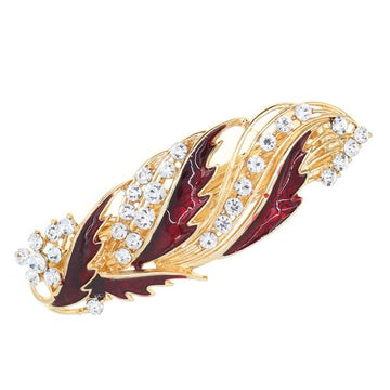 Leaf Enamel Barrette with Rhinestones Red